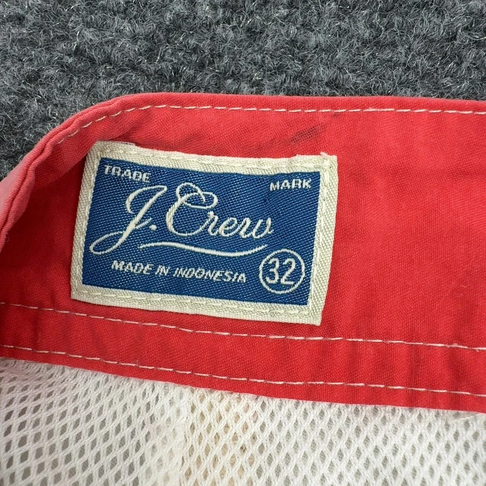 J Crew Board Shorts Mens 32 Red White Blue Nylon Striped Swim Trunks Prep Surf‎